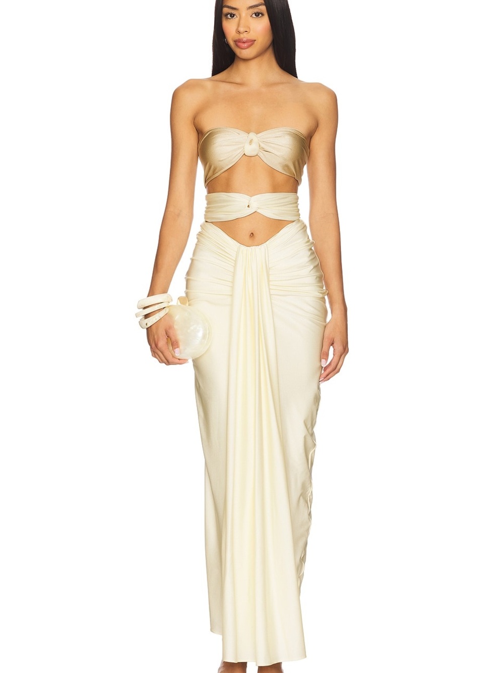 Baobab Collection Strapless Cream Two-Piece Draped Maxi Dress